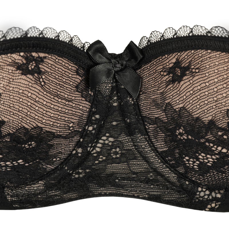 Rosme Women's Balconette Bra with Push Up Effect – Plus Size Sexy Lace Demi Half Cup Bra – Lightly Padded Underwired Low Cut Mesh Design Eliza, Black, Size 32C - Image 5